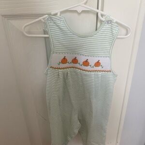 Striped Green Pumpkin Embroidered Kids One Piece 9m